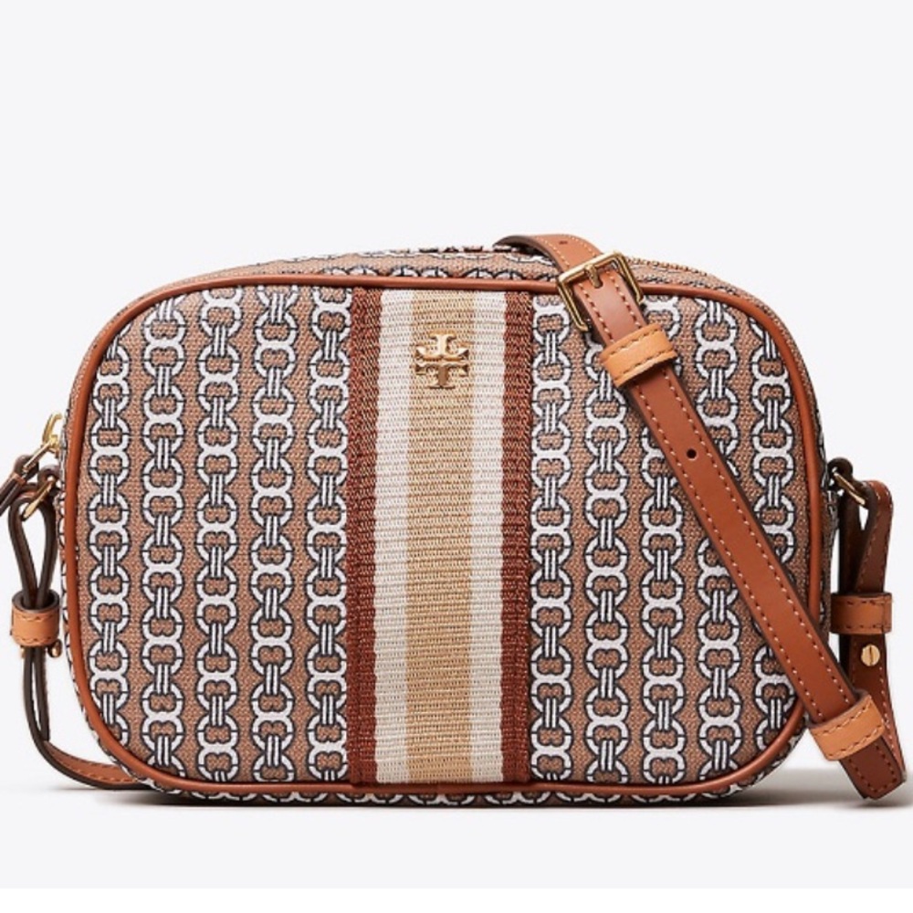 Tory Burch Brown and Cream Patterned Crossbody Bag
